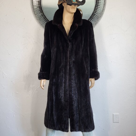 ROSSINI~M/L~MENS VINTAGE RANCH BROWN GENUINE REAL FULL LENGTH MINK FUR COAT - Picture 1 of 16